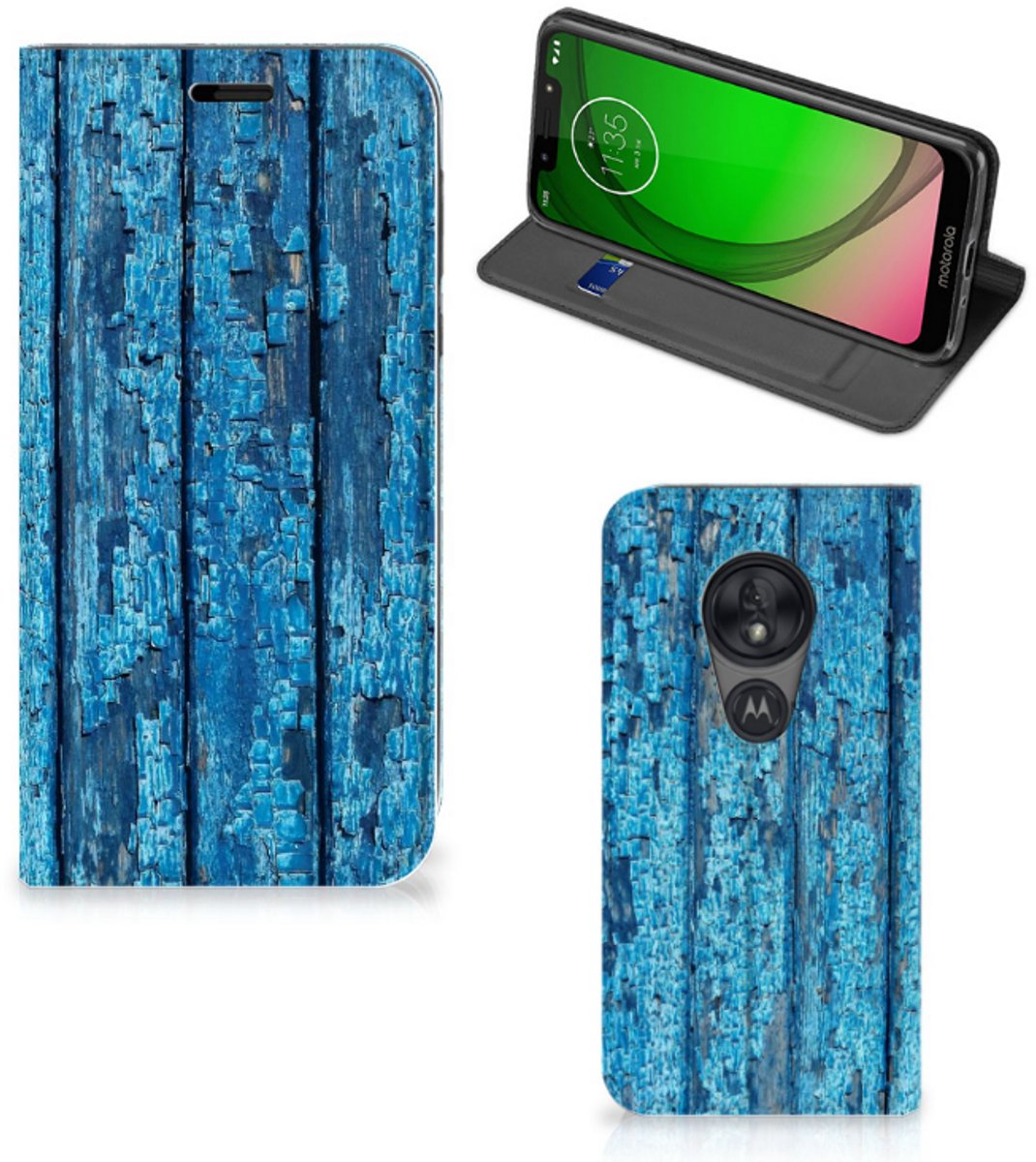 Motorola Moto G7 Play Book Wallet Case Wood Blue