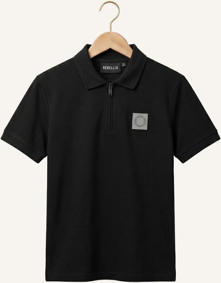 Rellix Polo Zip Rellix Polo's & T-shirts Jongens - Polo shirt - Zwart - Maat 152