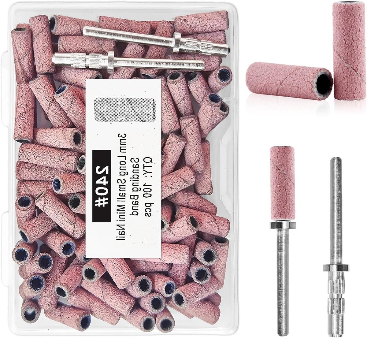 100 Stuks 240# Schuurbanden voor Nagelboormachines, Fijnkorrelige Schuurbanden voor Manicure en Pedicure, Geschikt voor 3/32 Inch Mandrel Bits
