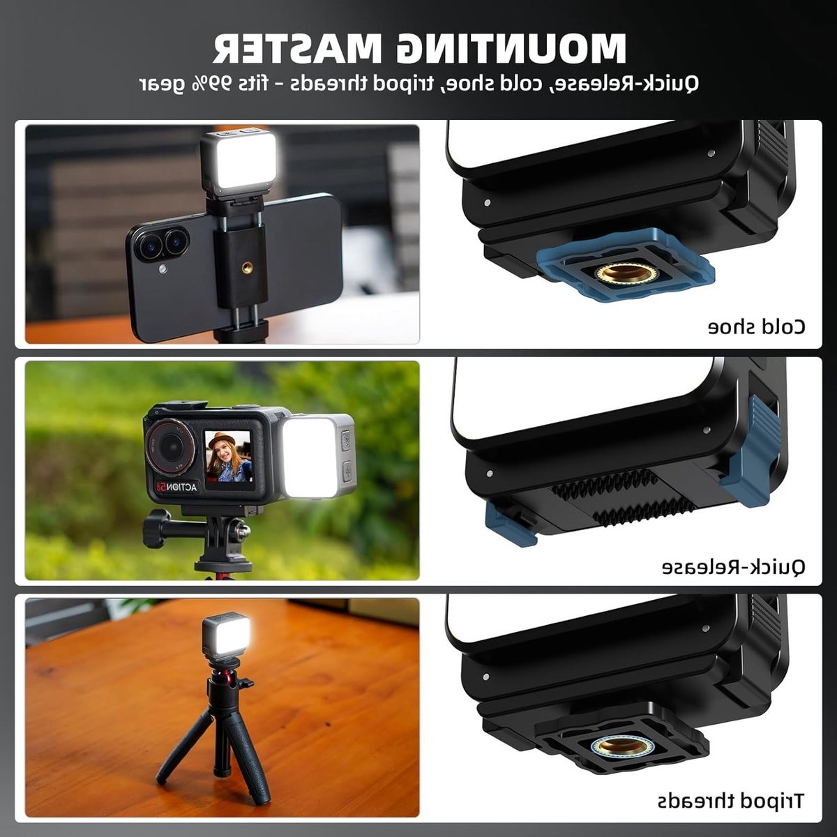 Compacte LED Verlichting voor Actiecamera's, Vlogging Accessoire voor OSMO Pocket 3 en GoPro, Ideaal voor Creatieve Opnamen en Nachtfotografie thumbnail 3