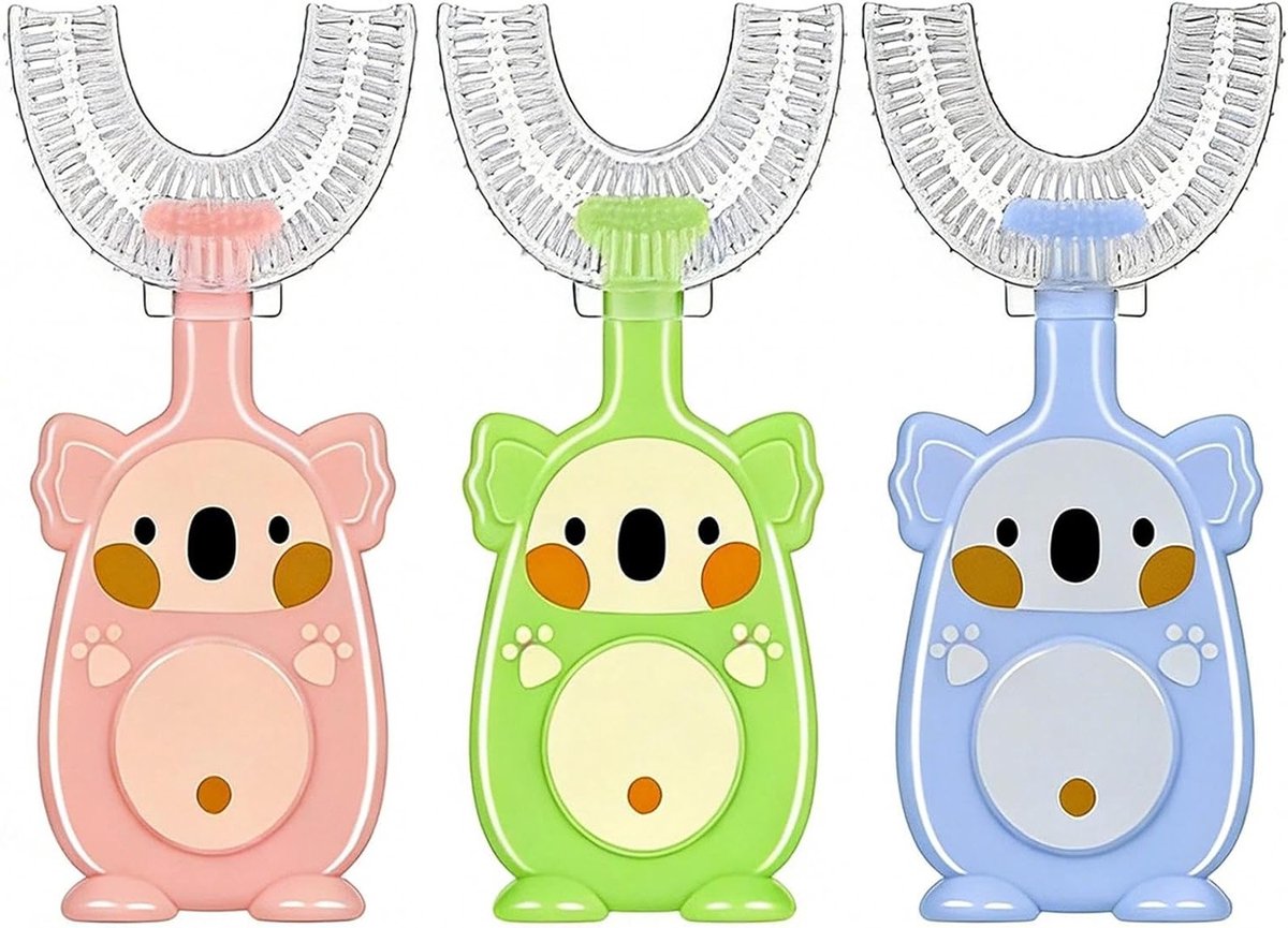 Set van 3 Kinder U-vormige Tandenborstels, Zachte Silicone Borstels, 360° Reiniging voor Gevoelige Tandvlees, Ideaal voor Tandheelkundige Training en Reizen