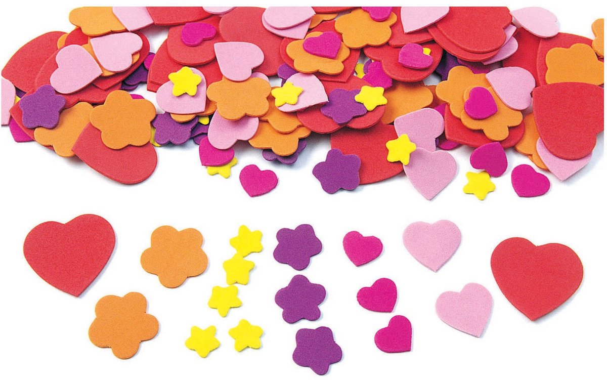 Colorations foam knutselvormen bloemen en harten 150 stuks kleurrijk.