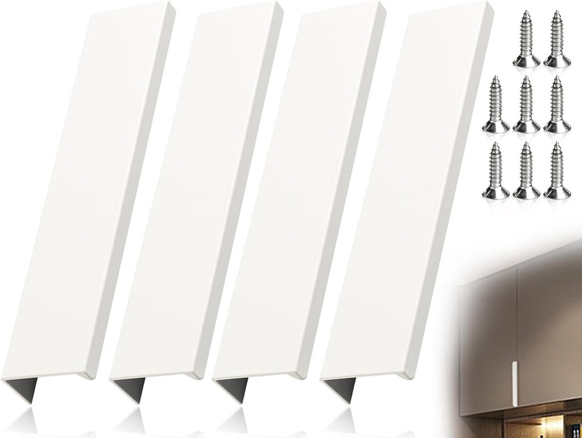Set van 4 Verzonken Kastgrepen - Onzichtbare Deurgrepen voor Keuken en Meubels - Wit, 120mm, Perfect voor Lades en Kasten