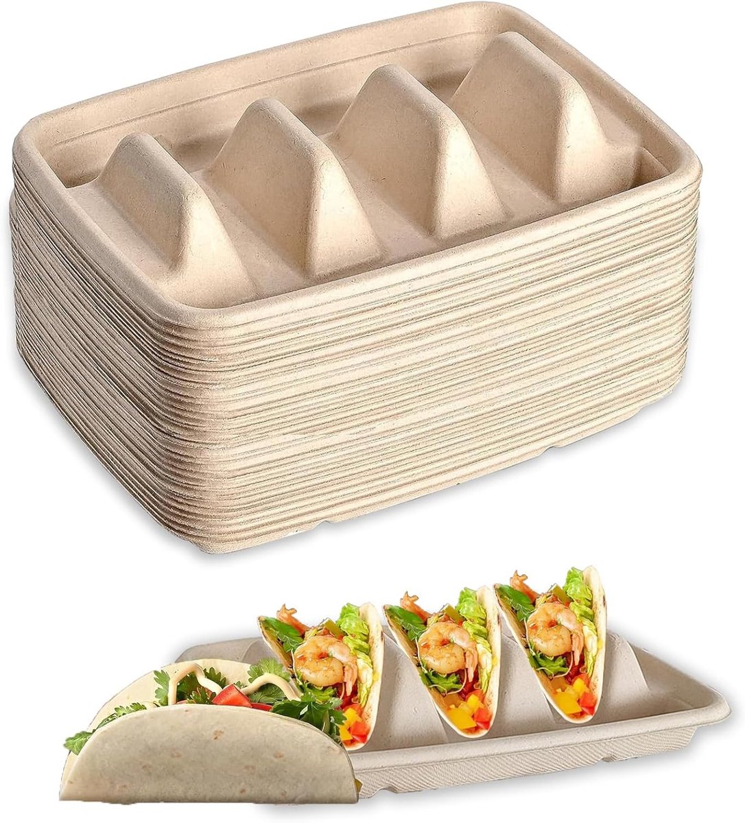 Verpakkingen voor Taco's - 50 Stuks Wegwerp Taco Houder van Karton - Ideaal voor Thuis, Feesten en Restaurants - Ondersteunt tot 3 Taco's per Houder