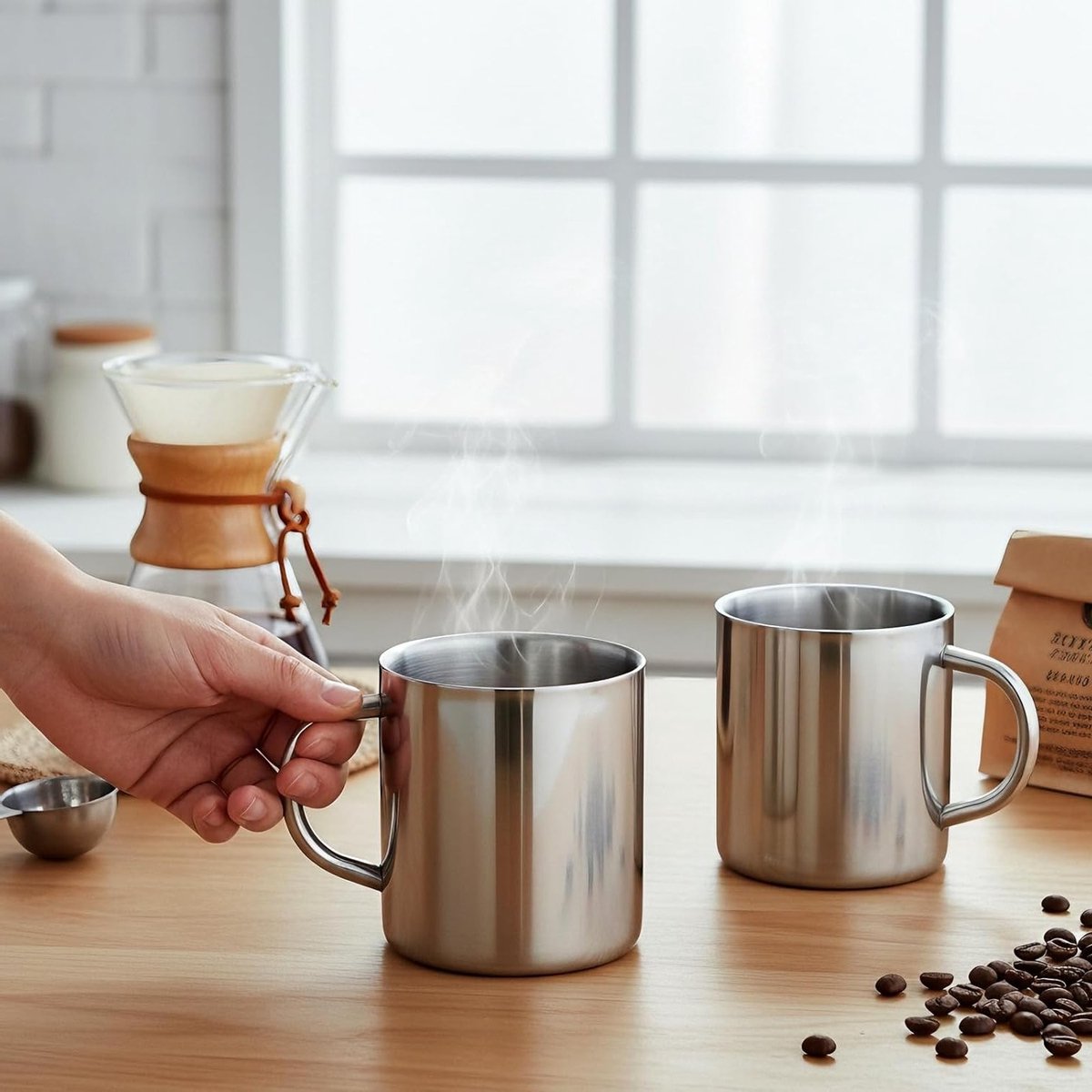 Duurzame 300ml RVS Dubbelwandige Mokken, Ideaal voor Koffie, Thee en Campinggebruik met Handvat — cadeau in Cadeau-ideeën - foto 5