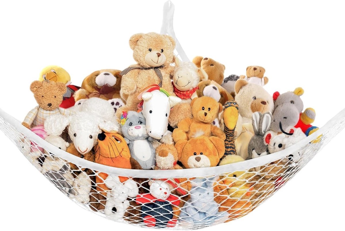 Grote Witte Opbergnet voor Knuffeldieren, Hangend Speelgoednet voor Kinderkamer Decoratie, Ruimtebesparende Oplossing voor Speelgoed en Pluche Dieren
