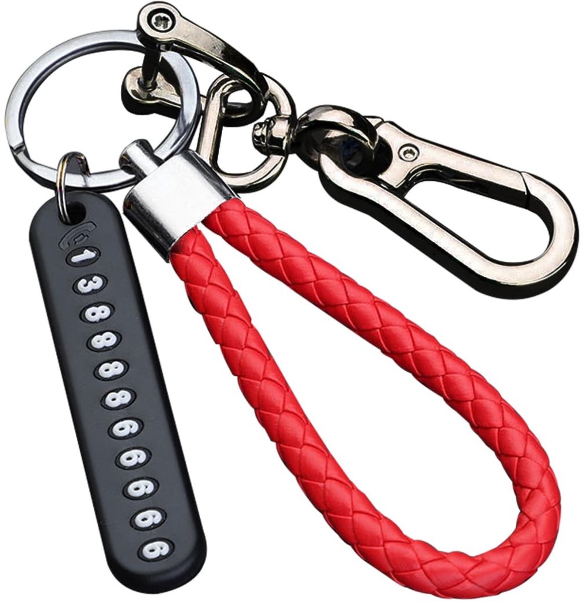 aladdien - Autosleutelhanger - Anti-Verlies Sleutelhanger - Multifunctioneel - Gunmetal/Rood - Leren Sleutelring - Geschikt voor Mannen en Vrouwen