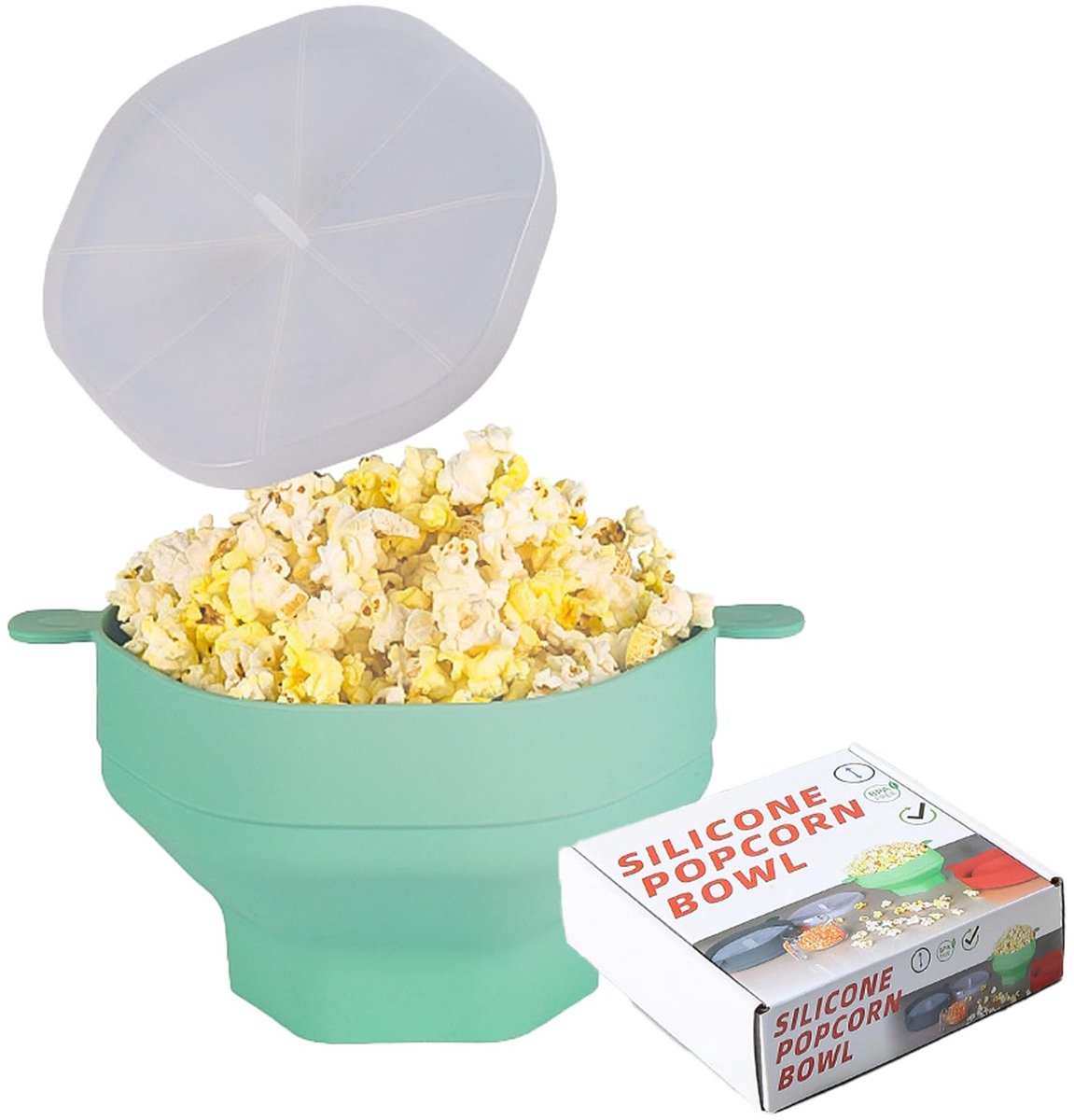 NTH products- Popcornkom Siliconen - BPA-vrij - Magnetronbestendig - Eenvoudig te reinigen - Handgreep - Geschikt voor feesten - Popcornbowl