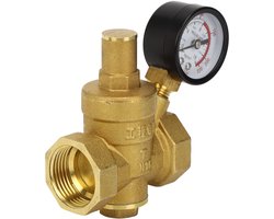 Allecto - Waterdrukregelaar - Verstelbaar - Tot 1.6 MPa - Met Drukmeter - Messing - Geschikt voor waterleiding - Drukregeling
