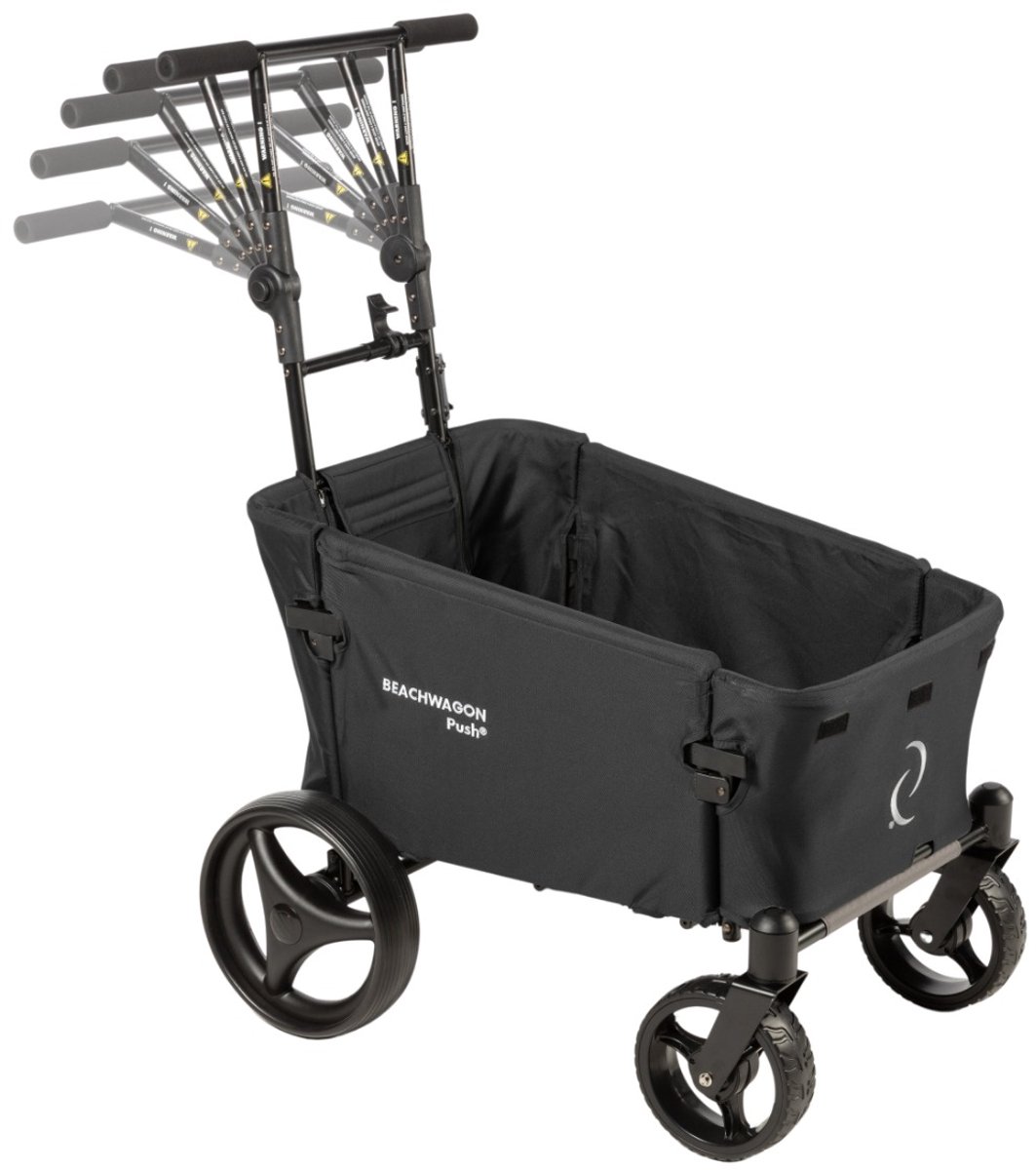Beach Wagon Bolderkar Opvouwbaar PUSH - 40KG - Duwstang Bolderwagen - Ergonomische Houding - Lichtgewicht Handkar - Strandwagen - Soepel Sturende Wielen - Wasbare Stof - Donkerzwart
