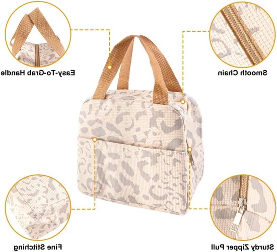 Dailygoods - Kleine Lichte Lunchtas, 6L Corduroy Lunch Dode Handtassen, Waterdichte Herbruikbare Lunchtas, Thermische Voedselzak, Koeltas voor Lunch, voor Werk, School, Reizen, Outdoor Picknick, Strand (Beige) van Dailygoods — afbeelding 2