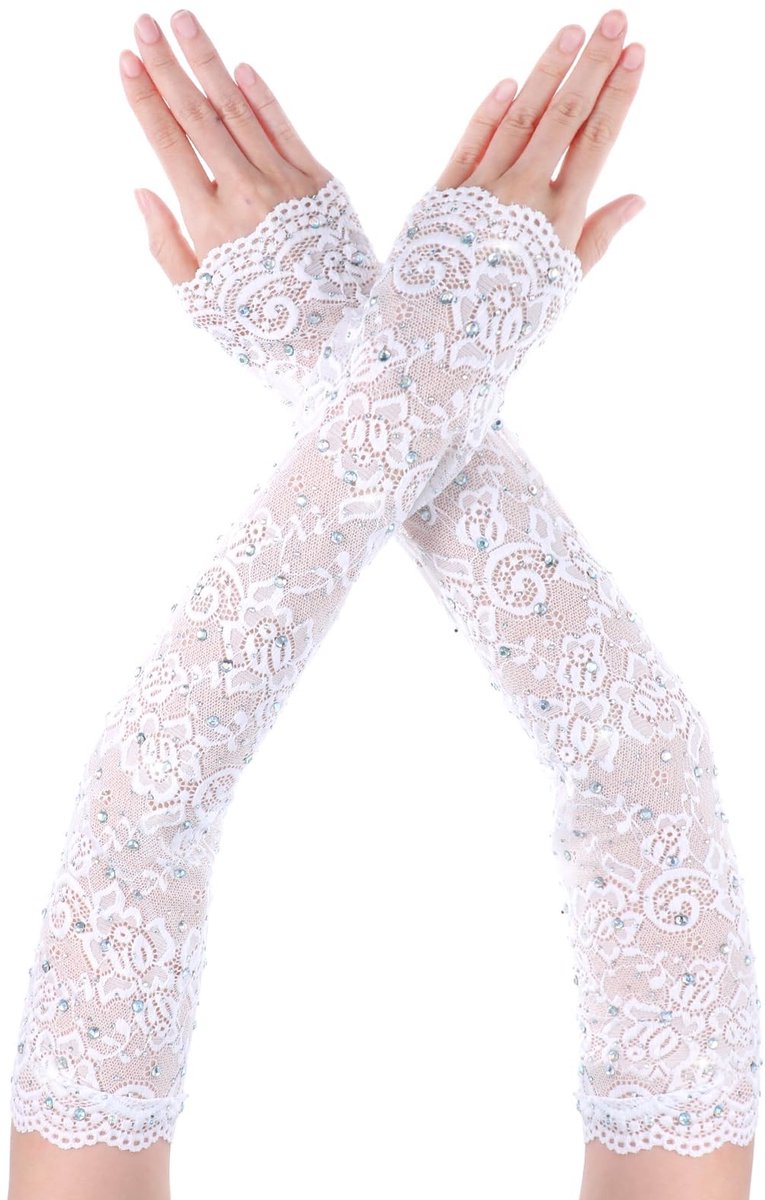Allecto - Vingerloze Handschoenen - Elegant - Wit - Lace - Perfect voor Halloween en Bruiloft - Ideaal voor Feestjes en Speciale Gelegenheden
