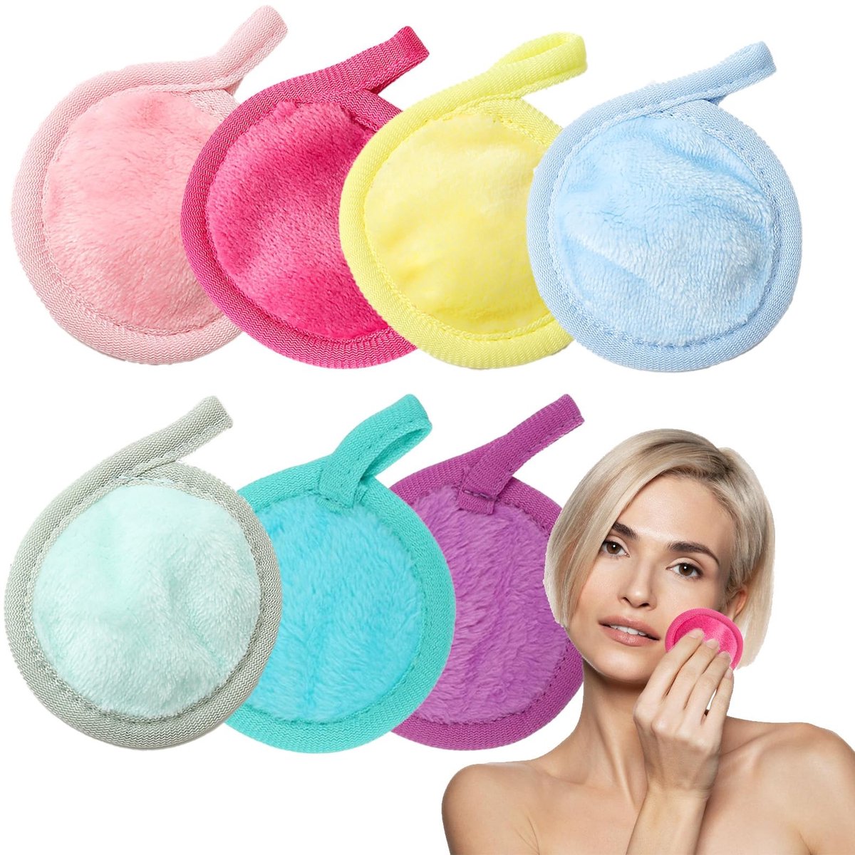 aladdien - Flanel Make-Up Pads - Herbruikbare Wattenschijfjes - Superzacht - 7 Stuks - Geschikt voor Alle Huidtypes - Wasbaar