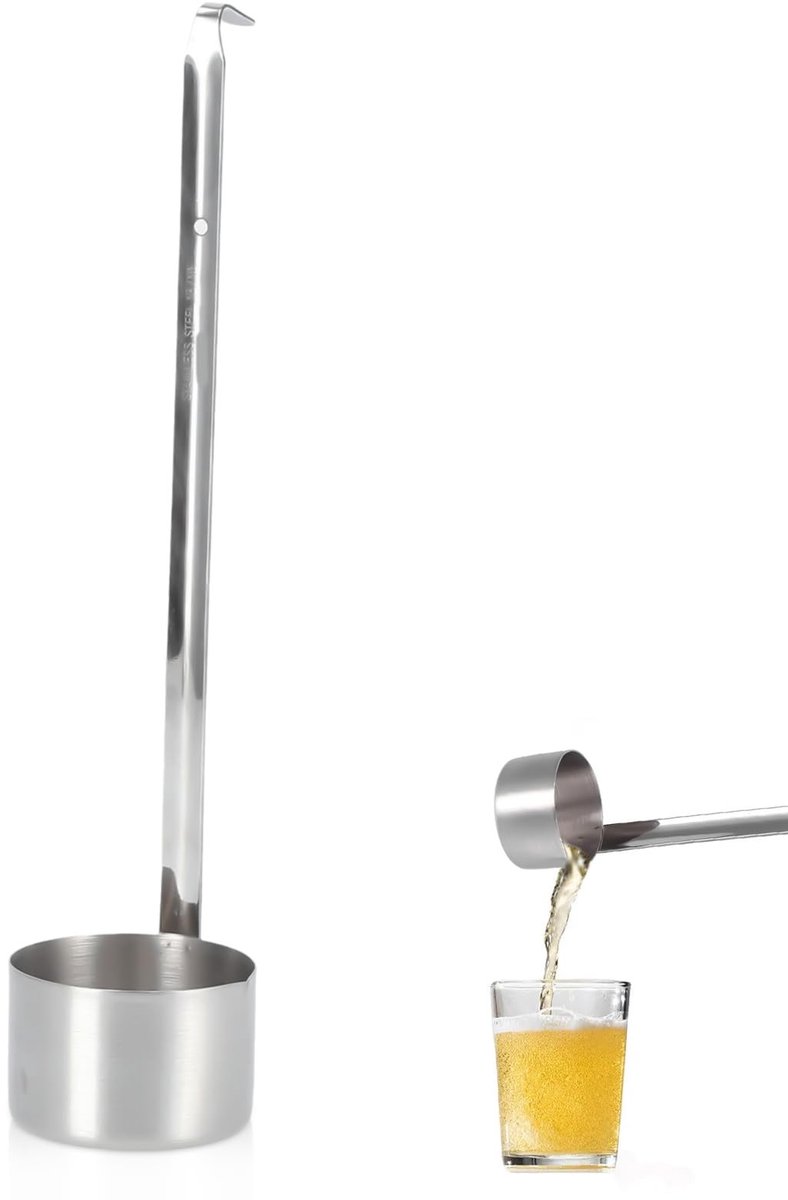 SPHProducts - Roestvrijstalen Pollepel - Wijndipper Soeplepel - Handig ontwerp - Zilver - Maatlepel 250ml - Ideaal voor de keuken - Roestvrij staal