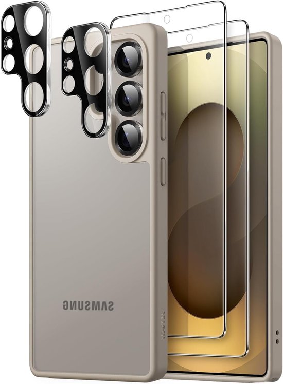Matte Hoes voor Samsung Galaxy S25 Ultra 5G met 2 Screen Protectors en Camera Lens Bescherming, 5-in-1 Translucente Achterkant, Tempered Glass Film en Duurzaam Design