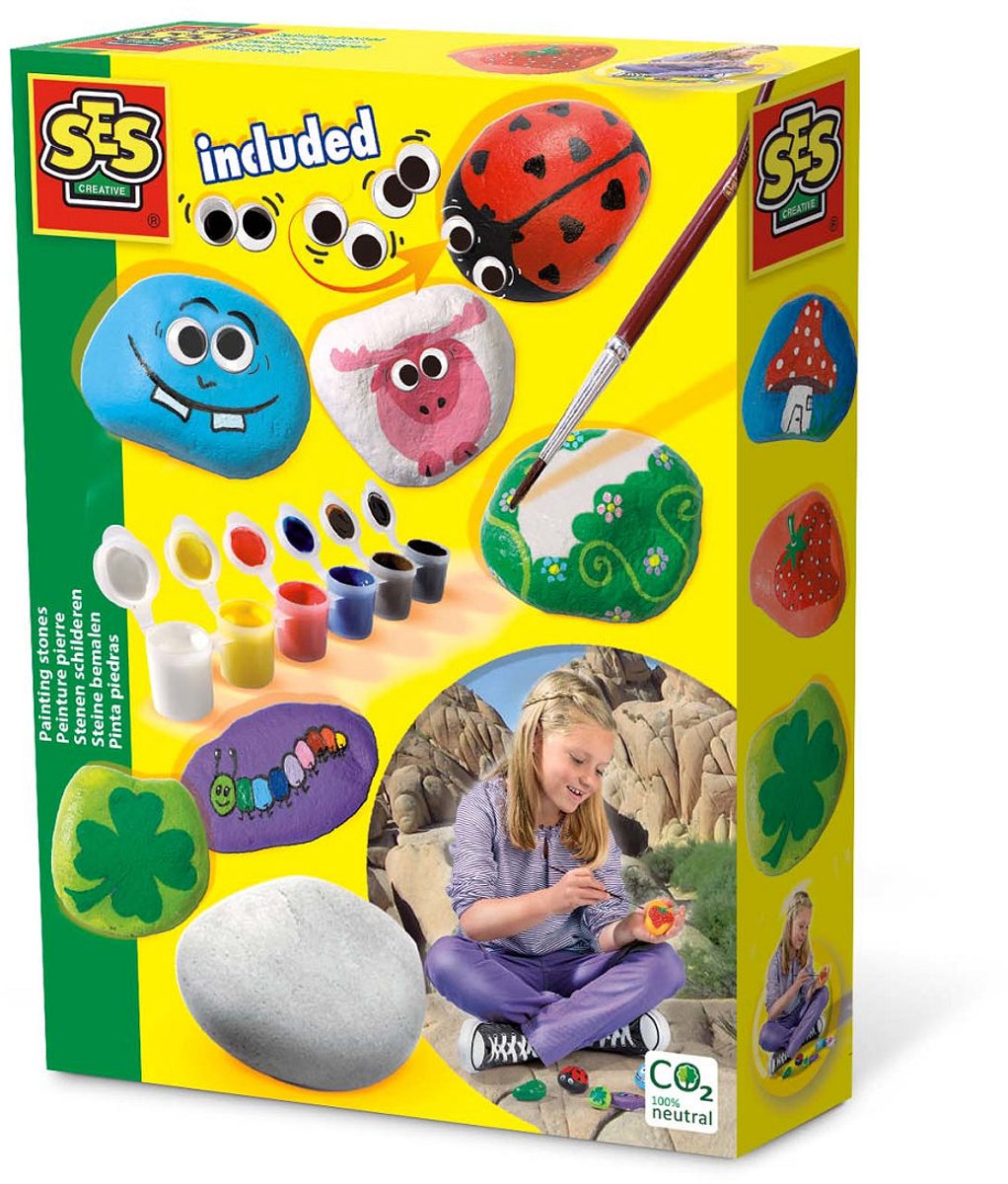 SES Creative – Stenen schilderen – creatieve knutselset vanaf 5 jaar – inclusief stenen, verf, penseel en wiebeloogjes — cadeau in Spellen & Speelgoed - foto 6