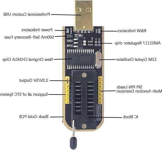 Flash Chip Programmers Flash Chip Programmeren met CH341A Timer USB voor EEPROM en BIOS ...