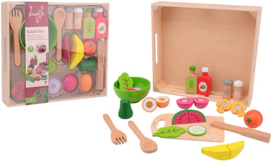 Jouéco Salade Set - Speelgoedeten en Drinken in Houten Tray van Jouéco — afbeelding 2