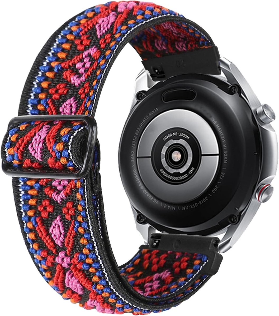 Elastische Armband voor Galaxy Watch 3 en Active 2 - Etnisch Geborduurd, Verstelbaar en Snelle Ontgrendeling, Geschikt voor 20 mm Horloges