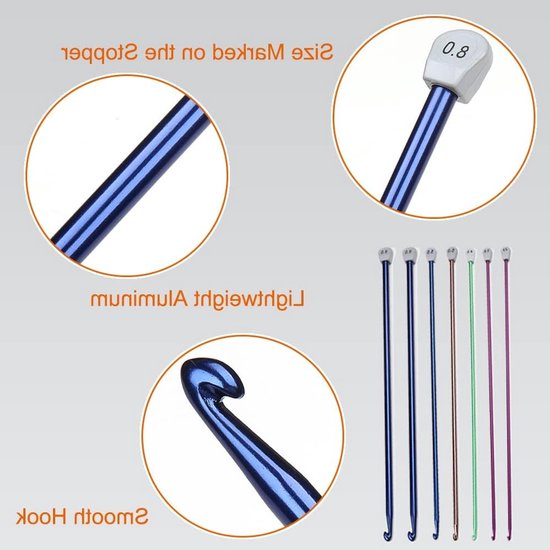 Set van 3 lange Tunisian haaknaalden van 4mm, 5mm en 6mm - Lichtgewicht aluminium haaknaalden van 35cm voor haken en breien voor beginners van Merkloos — afbeelding 2