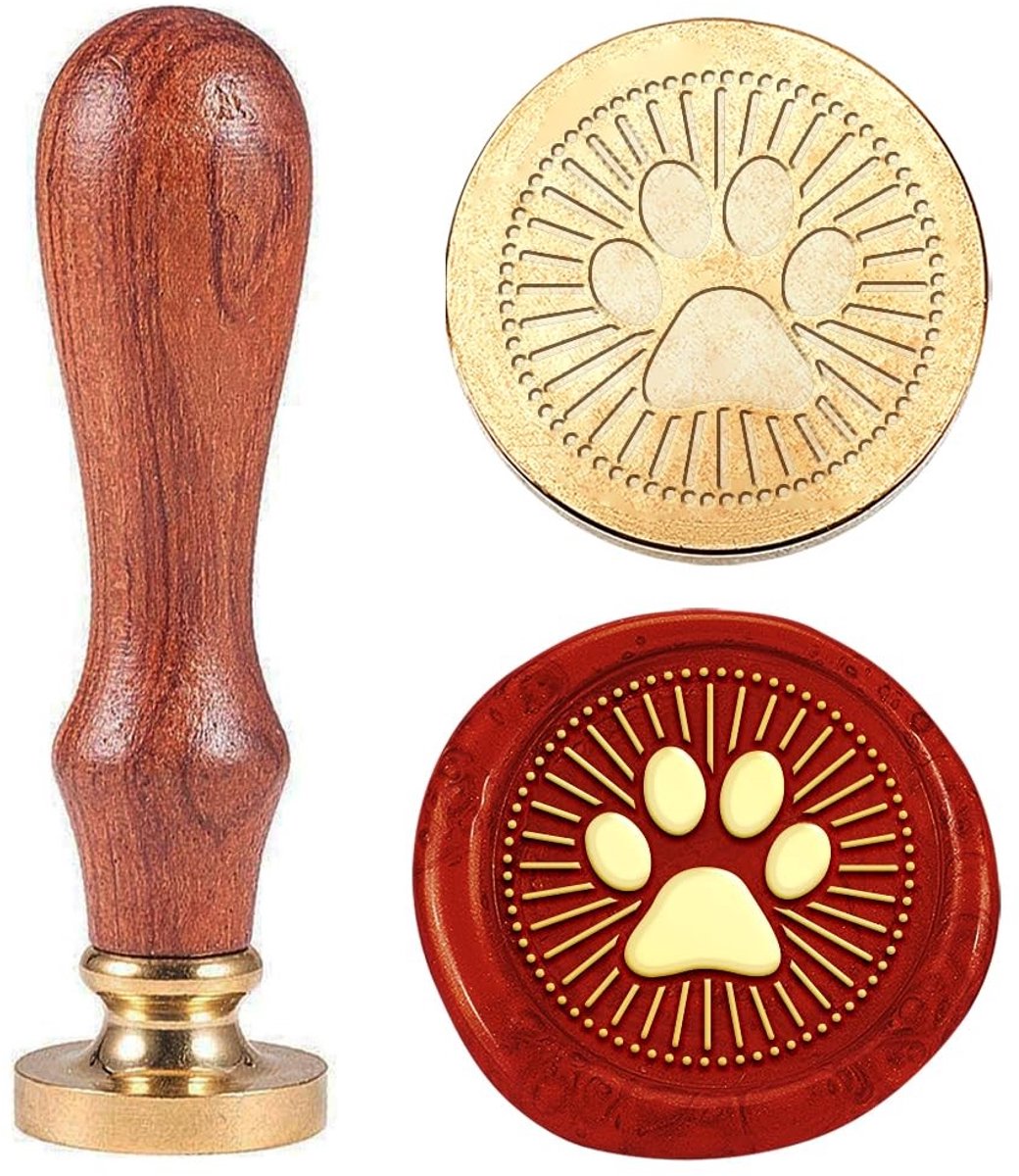 JHUBERS- Waszegelstempel Pootafdruk - Afneembare Messing Kop - Houten Handvat - 25 mm - Cadeau voor Kerstmis - Voor Uitnodigingen - Zegelstempel