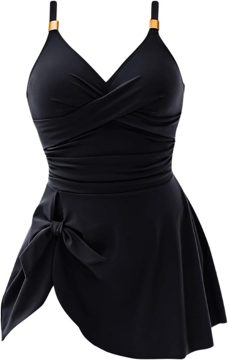 Elegante Plus Size Badmode voor Vrouwen - Tummy Control Eénstuk V-hals Push Up Zwemkleding voor Zwemmen en Stranden