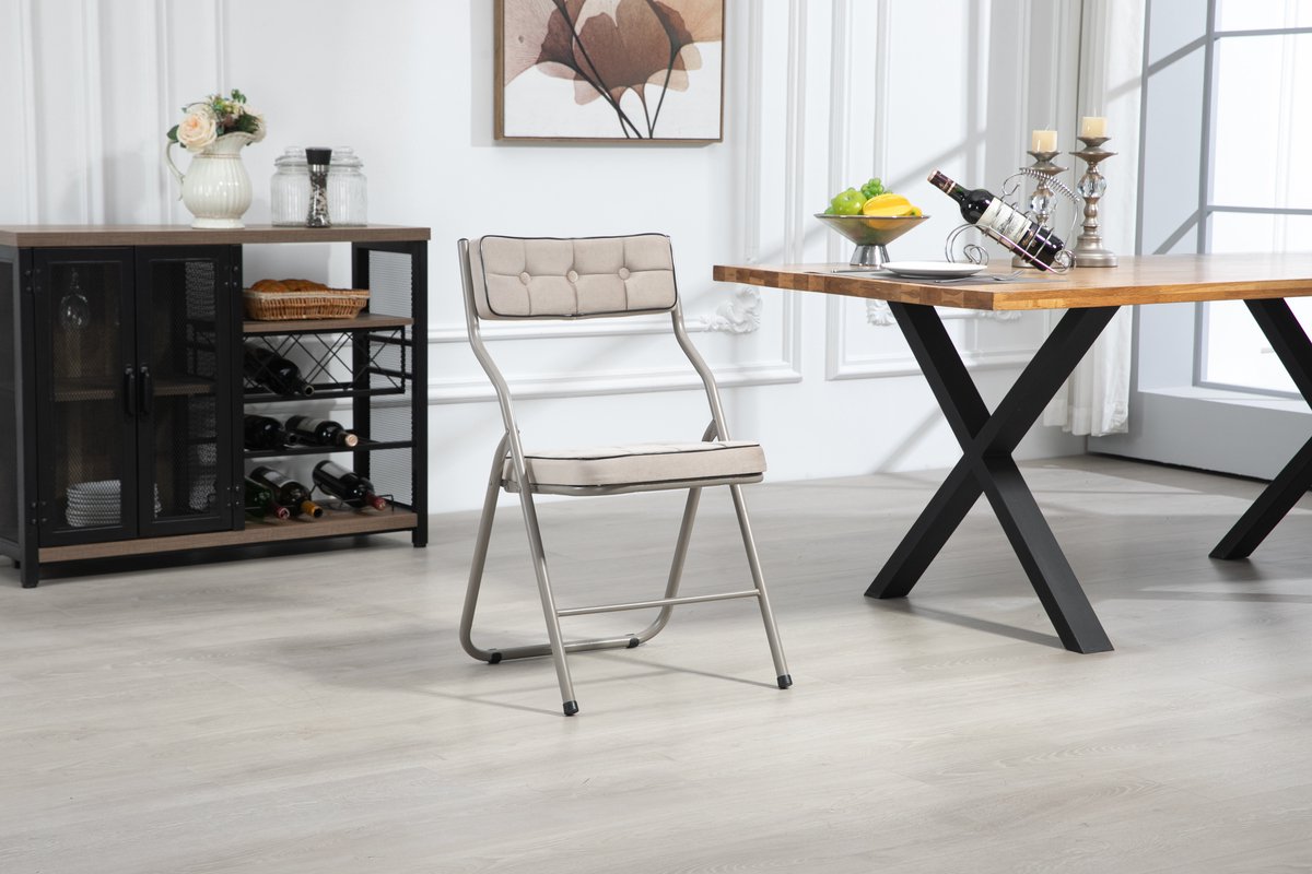 MODFU Klapstoelen Set Van 2 - Gevoerde Zitting En Rugleuning - Inklapbaar - Eetkamer - Staal - Khaki