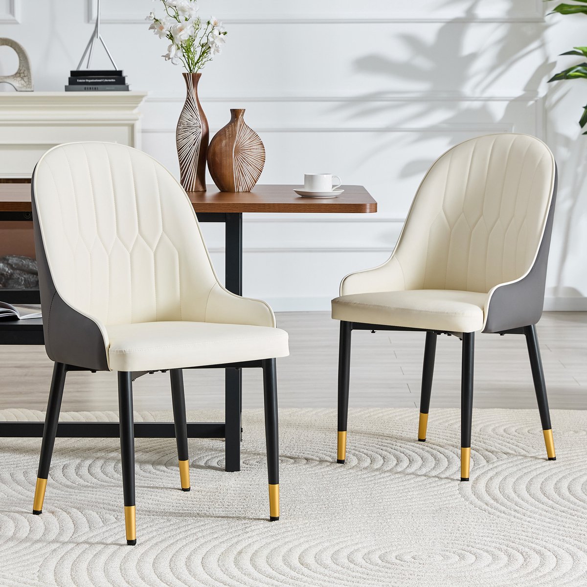 MODFU - Set Van 2 Eetkamerstoelen - Bliksemvormige Rugleuning - Gevoerde Zitting - Modern