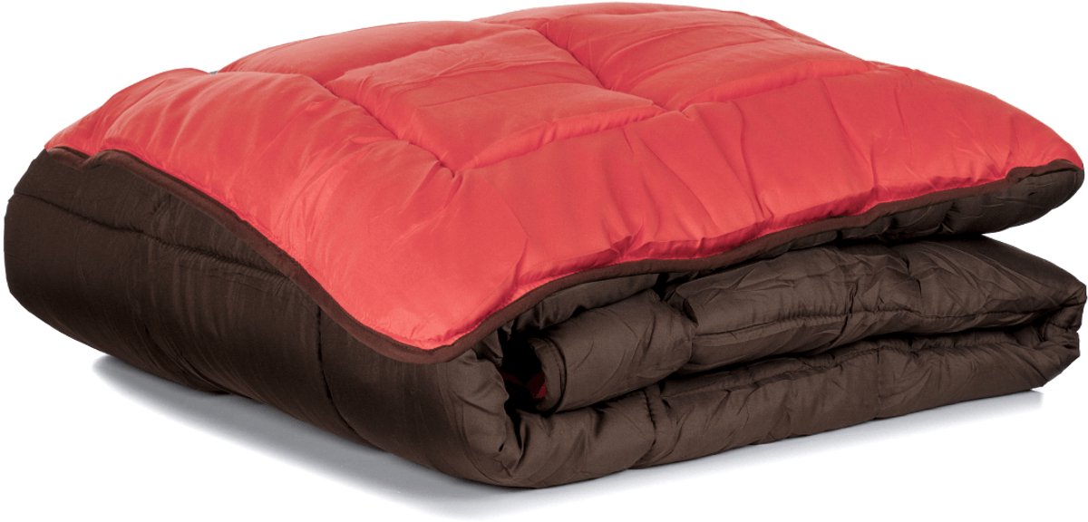 Bedrukt Dekbed Hoesloos Wasbaar Zonder Overtrek Eenpersoons - Easybed - Chocolade & Koraal 140x200cm