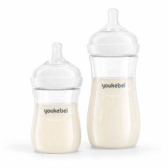 Gloovon® Babyfles Zuigfles - Anti-koliek Systeem & Brede Hals - Van BPA-vrij PP Materiaal met Speen - Transparant Wit 330 ml
