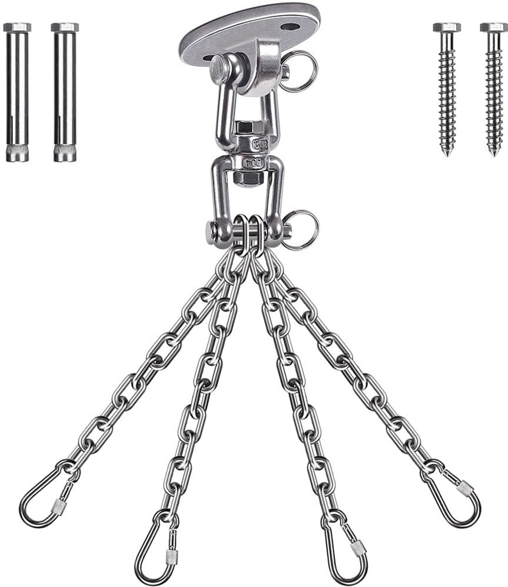 Dailygoods- Hangstoel Kit - Heavy Duty - RVS 304 - 360° Swing Hangers - 4 Kettingen - 4 Karabijnhaken - Totale lengte 46,99 cm - Schommelhaak