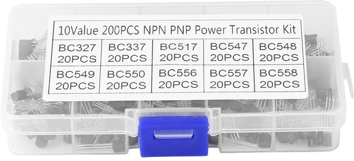 Dailygoods - 200 Stuks TO-92 Silicium Transistor Assortiment - Hoge Spanningssterkte - Plastic Opbergdoos - 10 Waarden - Geschikt voor Elekt...
