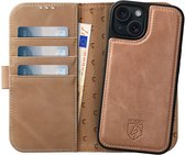 Rosso Elite Hoesje Geschikt voor Apple iPhone 14 | Compatibel met MagSafe | Book Case en Back Cover | Magnetisch Uitneembaar | Echt Leer Beschermhoes met Pasjeshouder | Lichtbruin