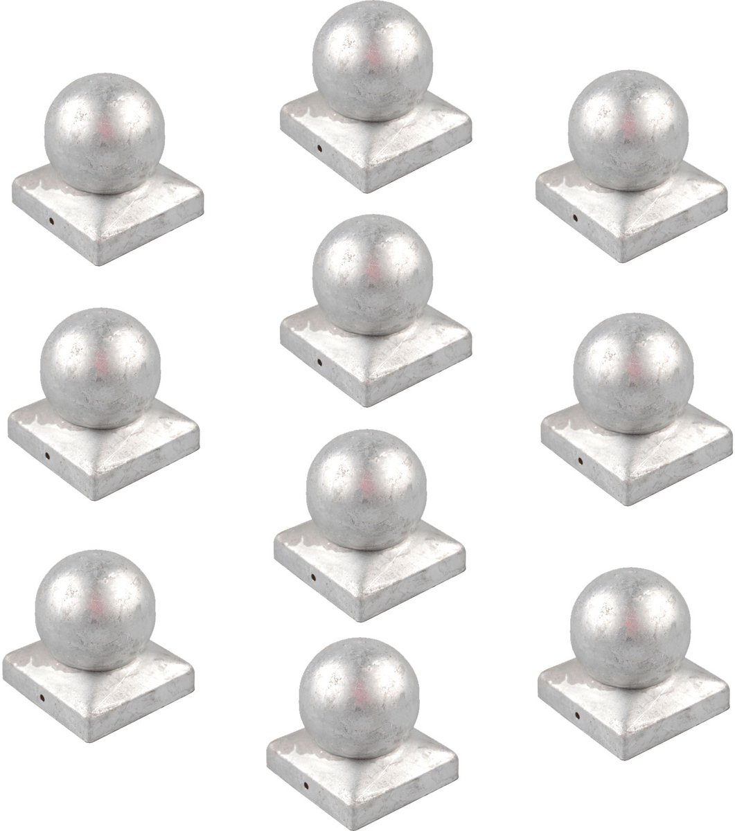 TRUTZHOLM - Paalkap Gegalvaniseerd - 101 mm - Bol - Afdekkap voor Palen 10x10 cm - Hekwerk Bescherming - 10 Stuks Set