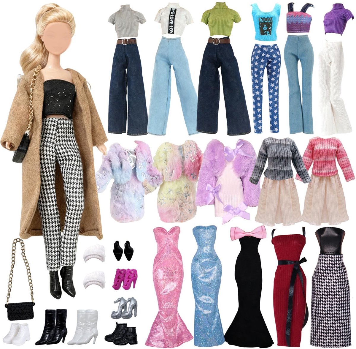 SMOAKEZ- Winterpoppenkleding 21 Stuks - Poppenkleding - Accessoires - Kleding voor Poppen - Winterkleding - Geschikt voor 43 cm Poppen