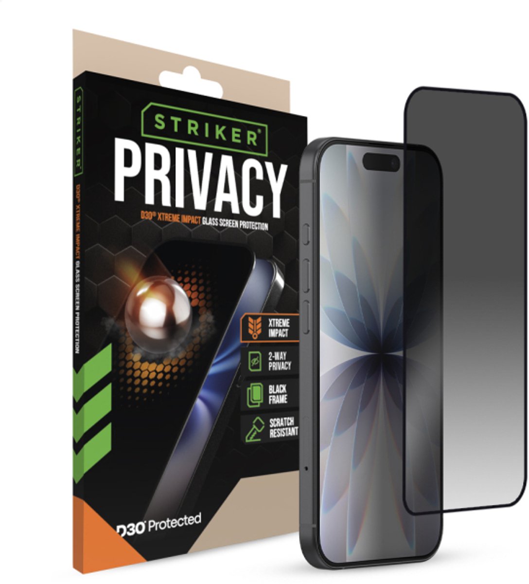Striker D3O Xtreme Impact Privacy Glass Screen Protector - Black Frame - Apple iPhone 18 Pro Max