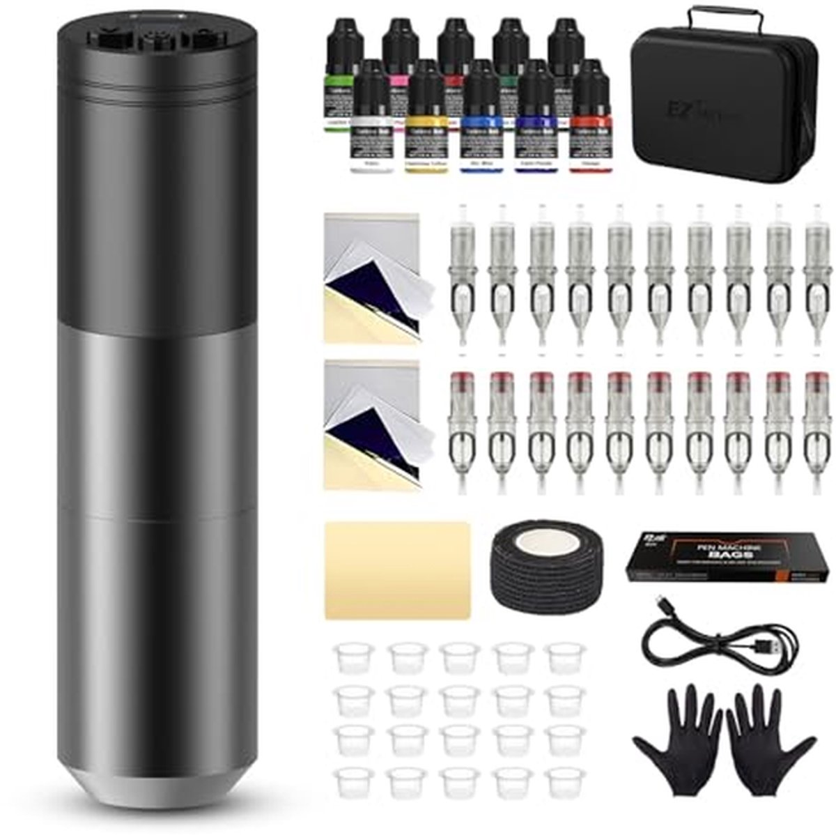 Tattoo Kit - Tattoo Machine - Professioneel Gebruik - Draadloos Ontwerp - 1500mAh Batterij - Grijs