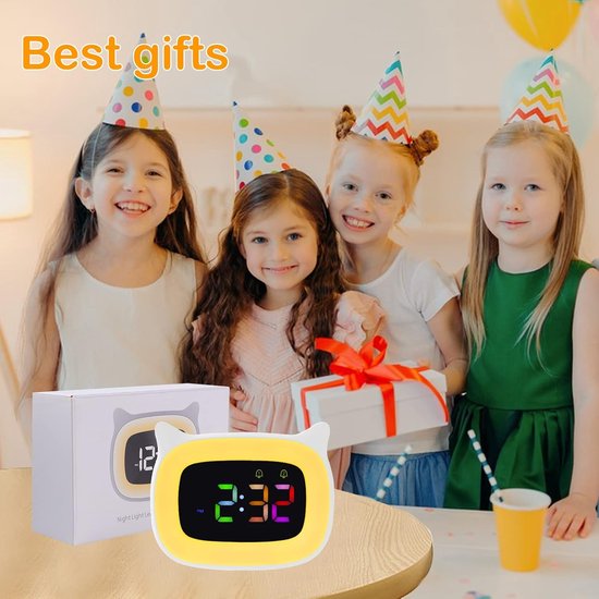 Kinderwekker Nachtlamp - Digitale Klok - Wakker Worden - RGB Kleuren - 12/24 Uurs - Wit — afbeelding 3