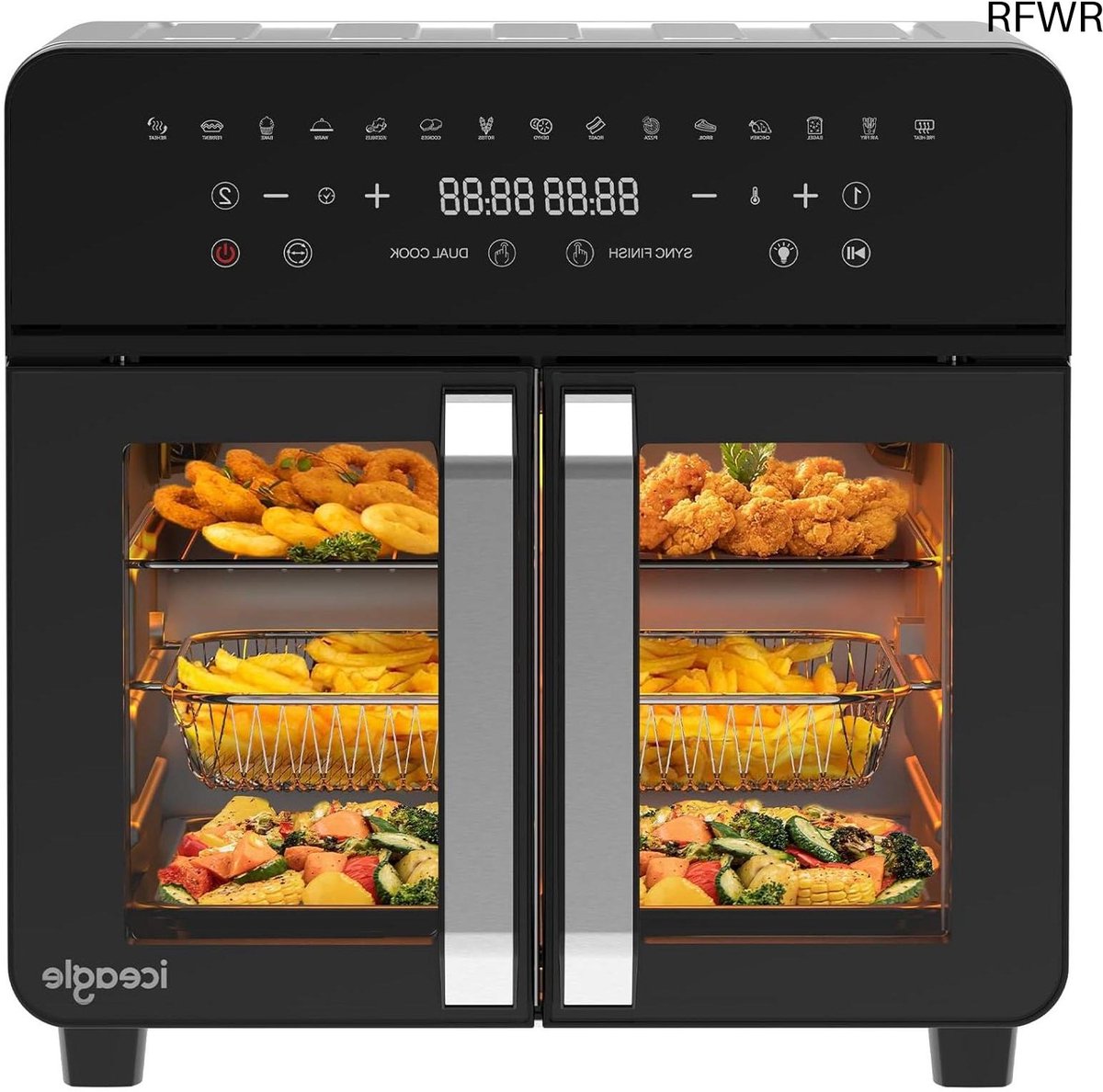 Heteluchtfriteuse Oven - Dubbele Kamer - Gezond Koken - Sync Finish Functie - 23 Liter Capaciteit - Zwart