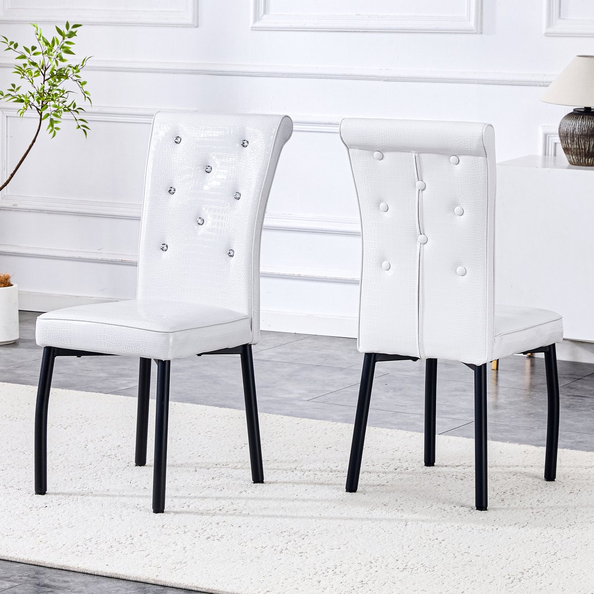 REDOM Set van 2 eetkamerstoelen - Kunstleren zitting met knoopdetails - Wit/zwart