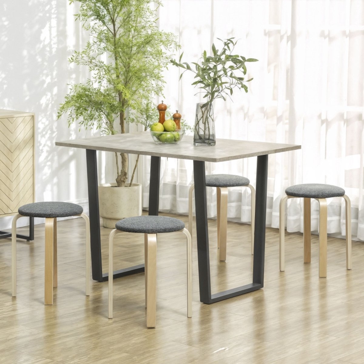REDOM Eetkamerkrukken - Stapelbaar - Modern - Hout - Grijs - 40 × 40 × 45 cm
