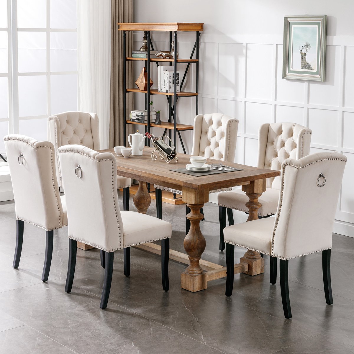 REDOM Eetkamerstoelen Set Van 6 - Gestoffeerd Met Knopen - Modern - Hout En Metaal - Beige