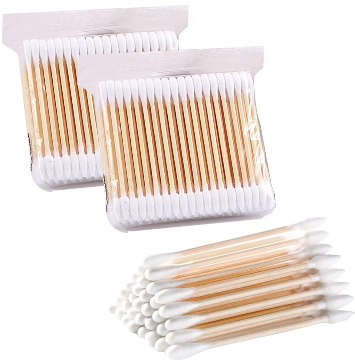 Dailygoods- Wattenstaafjes 200 stuks - Bamboe/Houten Handgrepen - Duurzaam/Milieuvriendelijk - Dubbele Kop - Oorreiniging/Wondverzorging - Comfortabel Gebruik