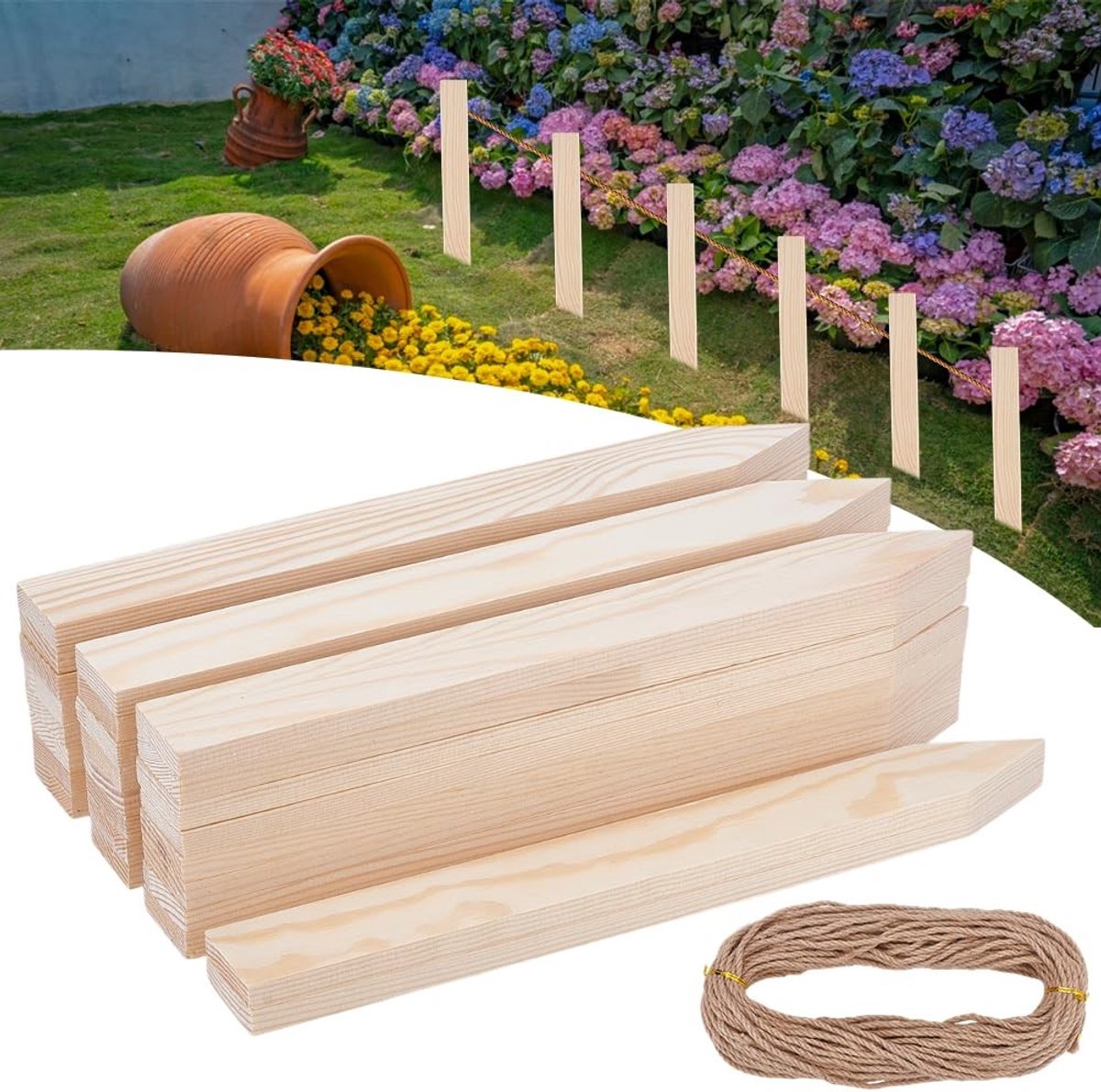 Dailygoods- Houten Palen 50 Stuks - 290 x 35,5 x 9 mm - Massief Hout - Duurzaam - Plantensteunen voor Klimplanten - Aanpasbaar Ontwerp