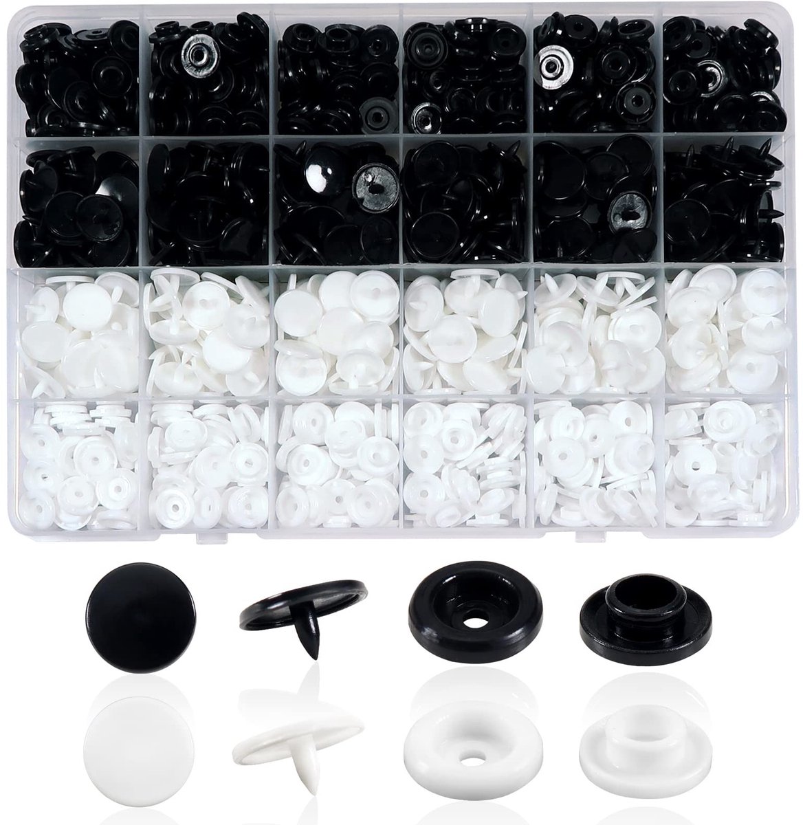 Dailygoods- Drukknopen Set 240 Stuks - Kunststof 12mm - Wit/Zwart