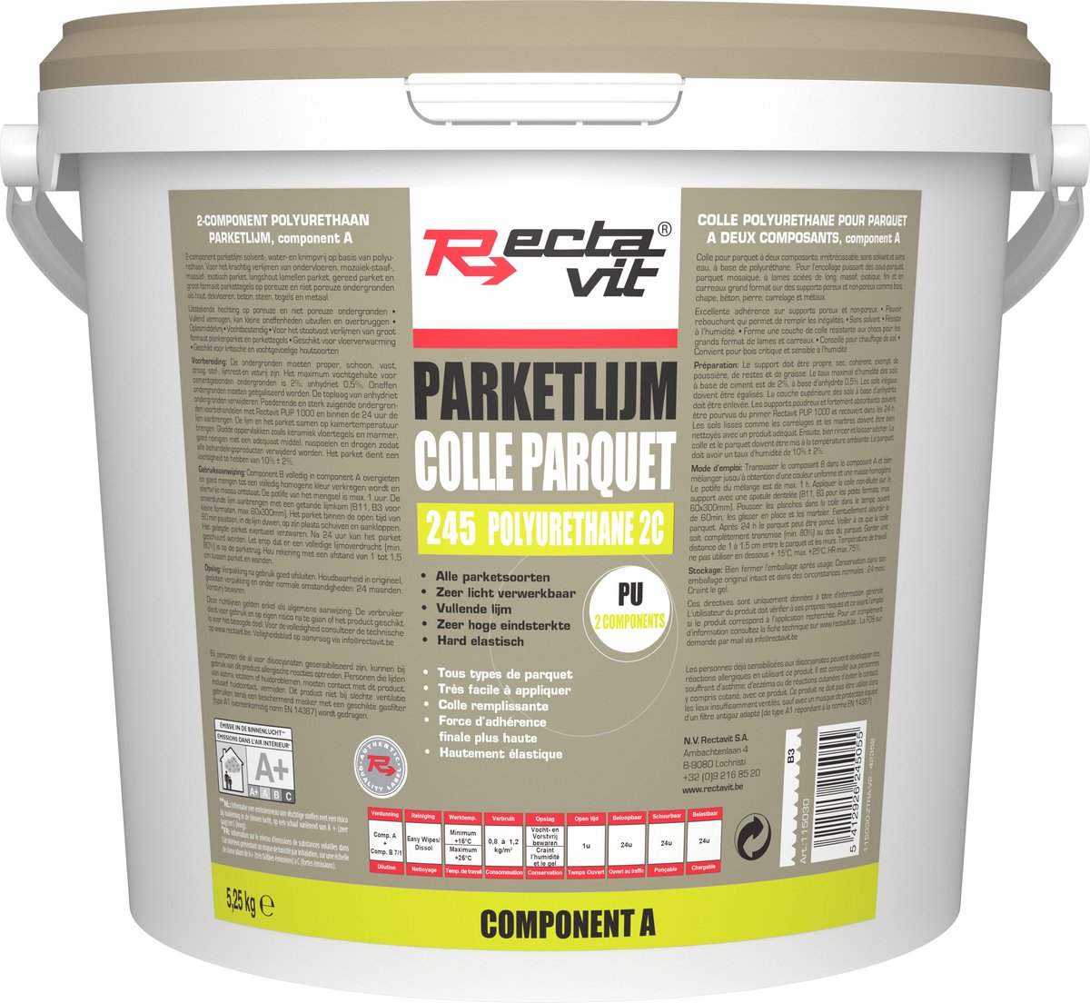 Rectavit 245 2-Componenten PU Parketlijm 10 kg Bruin