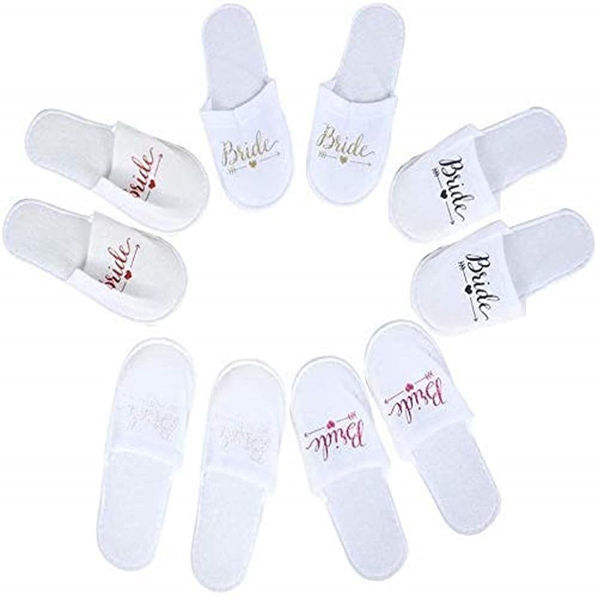 Dailygoods - Wegwerpslippers - Bruiloft - Comfortabele fotoproppen - 5 paar - Lichtgewicht - Ideaal voor gasten - Wit - Met letterpatroon