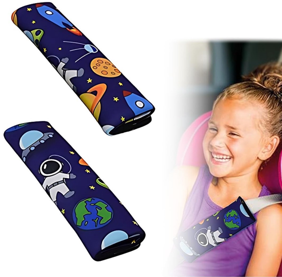 Dailygoods- Veiligheidsgordelhoes 2 Stuks - Ademend Kussen - Ruimtepatroon - Huidvriendelijk - Geschikt voor Kinderen - 22 x 6,5 cm - Gordelkussen