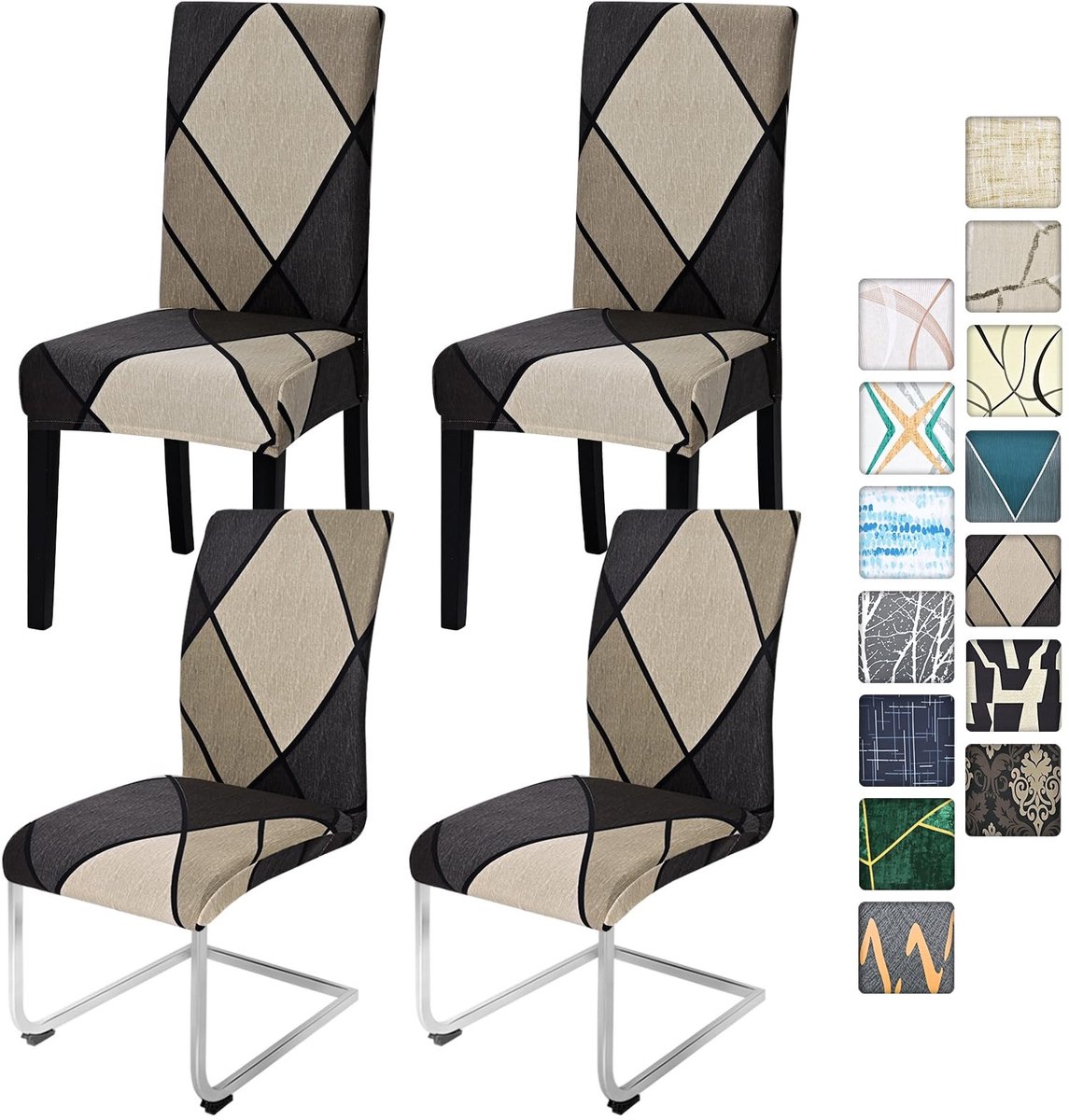 Dailygoods- Stoelhoezen Stretch - 4/6-delige Set - Eetkamerstoelen - Afneembaar - Wasbaar