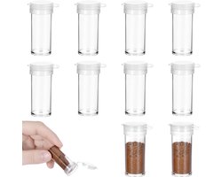 Dailygoods- Zoutvaatje Klein - Zoutstrooier - Pepervaatje - Mini-Kruidenflessen - Transparant Plastic - 10 Stuks, 45 x 18 mm - Kruidenvaatje